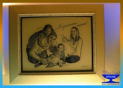 Marco de madera 43x35 cm grabado sobre cristal blanco familia