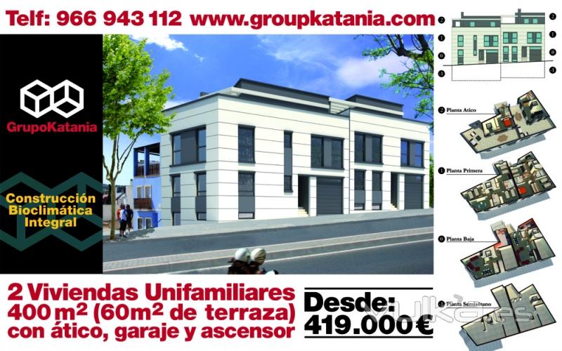 2 Viviendas unifamiliares de 400 m2 cada una a construir en Alicante