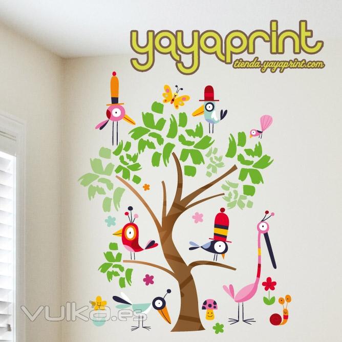 Vinilo decorativo para pared. vinilo Infantil, Decorar habitacin nios y nias. Hada, rbol, tienda