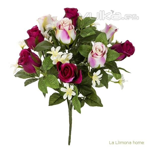 Ramo artificial flores rosas cerezas y bicolores 35 1 - La Llimona home