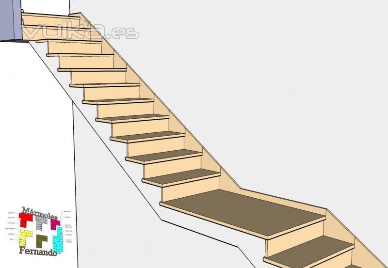 Escalera de un tramo con descansillo en Compac Caramelo o Mármol Crema con Cartabón  (y 3)