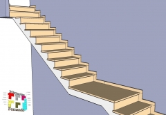 Escalera de un tramo con descansillo en compac caramelo o marmol crema con zanquin  (y 3)
