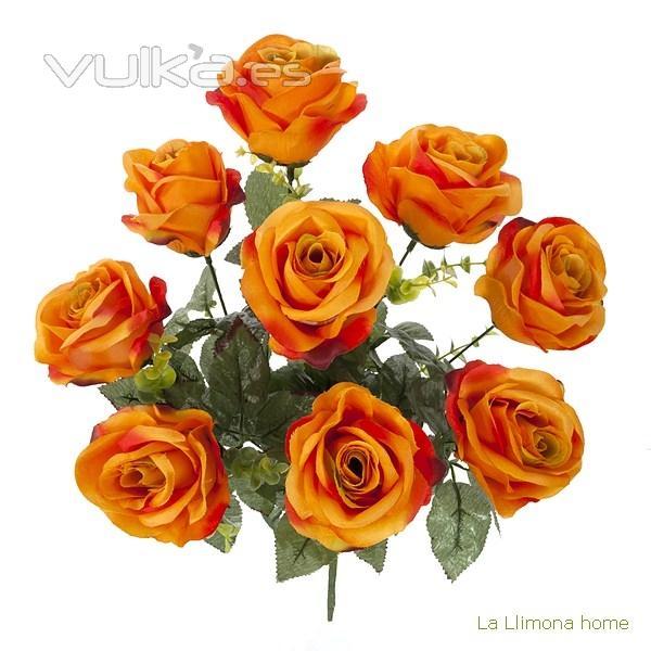 Ramo artificial flores rosas naranjas 52 - La Llimona home