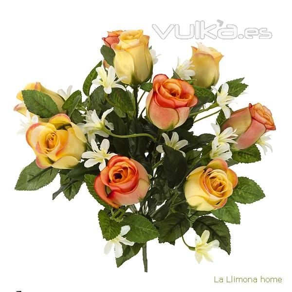 Ramo artificial flores rosas naranjas 35 - La Llimona home