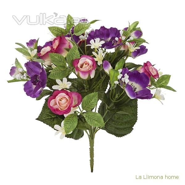 Ramo artificial flores anmonas violetas con rosas - La Llimona home