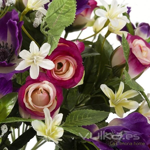 Ramo artificial flores anmonas violetas con rosas 1 - La Llimona home