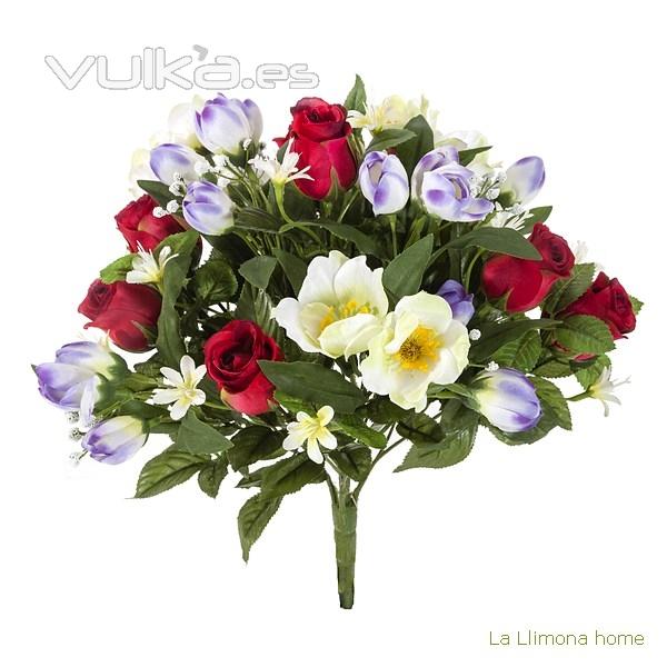 Ramo artificial flores rosas rojas, anémonas y crocus 38 - La Llimona home