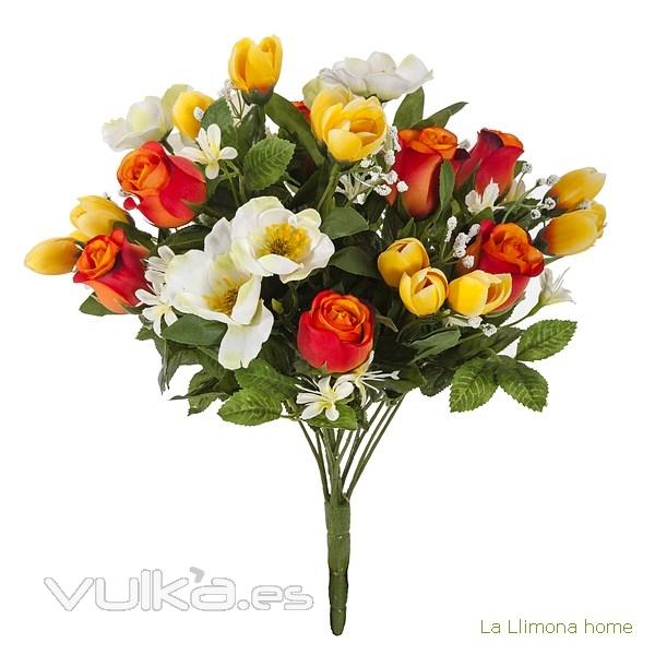 Ramo artificial flores rosas bicolores, anmonas y crocus 38 - La Llimona home