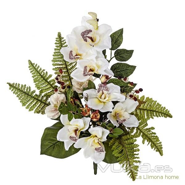 Ramo artificial flores orqudeas cymbidium crema con hojas 49 - La Llimona home