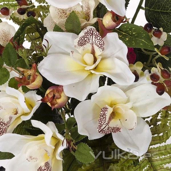 Ramo artificial flores orqudeas cymbidium crema con hojas 49 3 - La Llimona home
