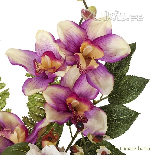 Ramo artificial flores orqudeas cymbidium malva con hojas 49 1 - La Llimona home