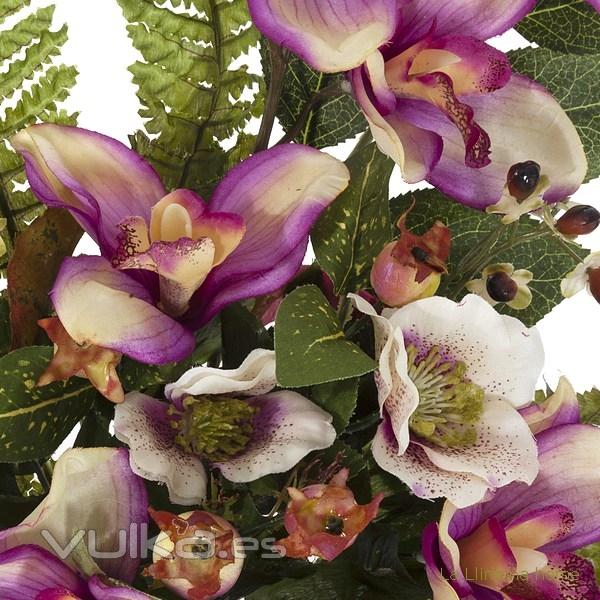 Ramo artificial flores orquídeas cymbidium malva con hojas 49 2 - La Llimona home