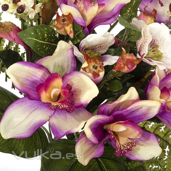Ramo artificial flores orquídeas cymbidium malva con hojas 49 3 - La Llimona home