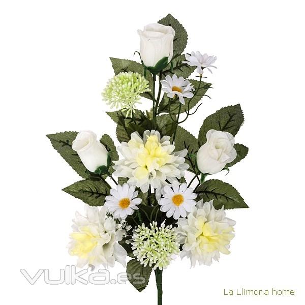 Ramo artificial flores margaritas crisantemos crema con hojas 43 - La Llimona home