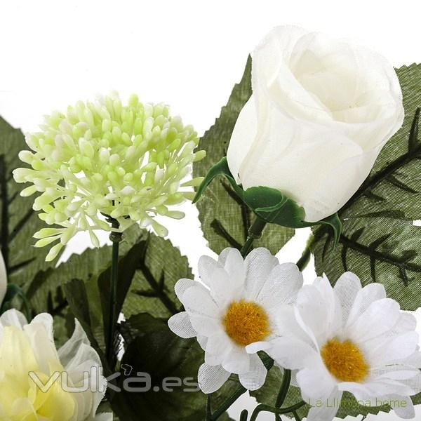 Ramo artificial flores margaritas crisantemos crema con hojas 43 2 - La Llimona home