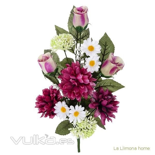 Ramo artificial flores margaritas crisantemos cereza con hojas 43 - La Llimona home