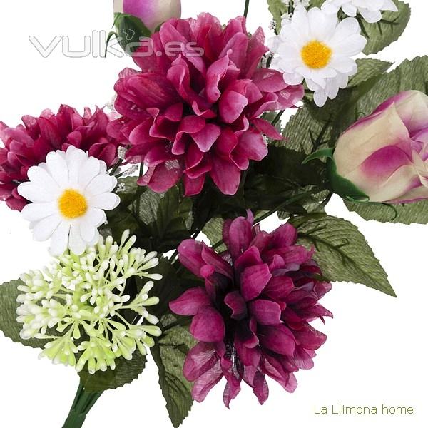 Ramo artificial flores margaritas crisantemos cereza con hojas 43 2 - La Llimona home