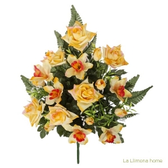 Ramo artificial flores rosas y orquideas cymbidium naranjas con hojas 56 - la llimona home