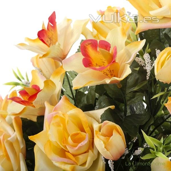 Ramo artificial flores rosas y orqudeas cymbidium naranjas con hojas 56 1 - La Llimona home