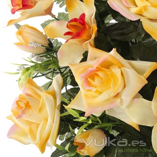 Ramo artificial flores rosas y orqudeas cymbidium naranjas con hojas 56 3 - La Llimona home