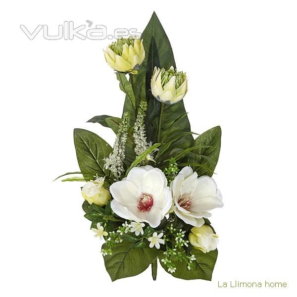 Ramo artificial flores magnolias crema con hojas 52 - La Llimona home