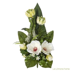 Ramo artificial flores magnolias crema con hojas 52 - la llimona home