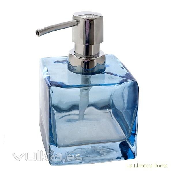 Dosificador baño glass cuadrado transparente azul 1 - La Llimona home