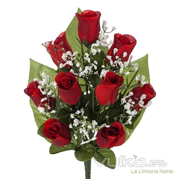Todos los Santos. Ramo artificial flores rosas color rojo con gypsophilas 38 - La Llimona home