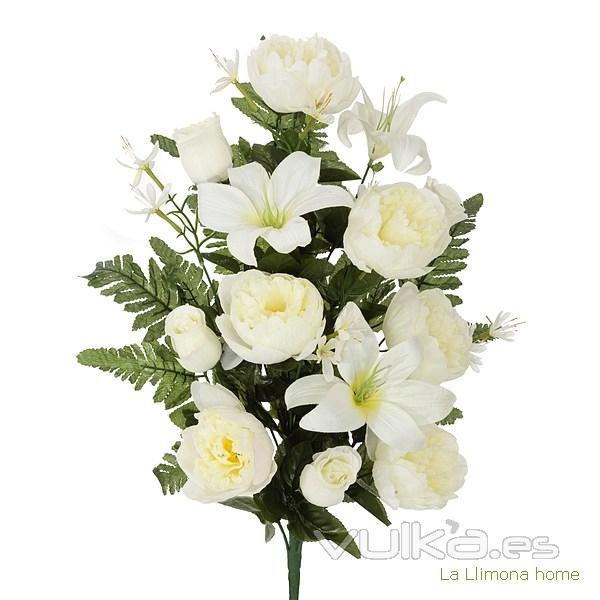 Todos los Santos. Ramo artificial flores peonia blanca con lilium 60 - La Llimona home