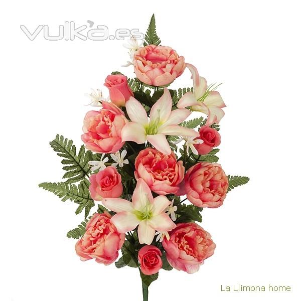 Todos los Santos. Ramo artificial flores peonia salmn con lilium 60 - La Llimona home