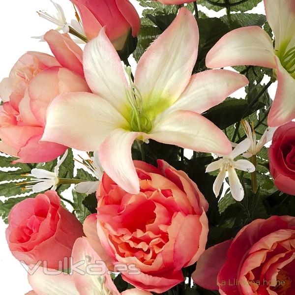 Todos los Santos. Ramo artificial flores peonia salmn con lilium 60 1 - La Llimona home