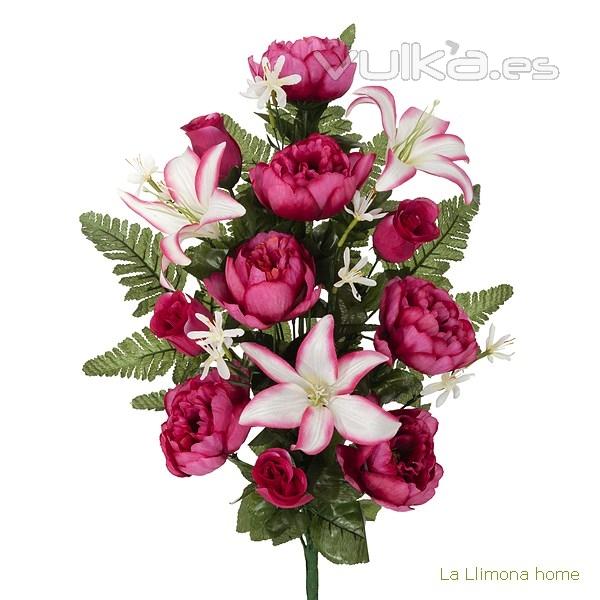 Todos los Santos. Ramo artificial flores peonia fucsia con lilium 60 - La Llimona home