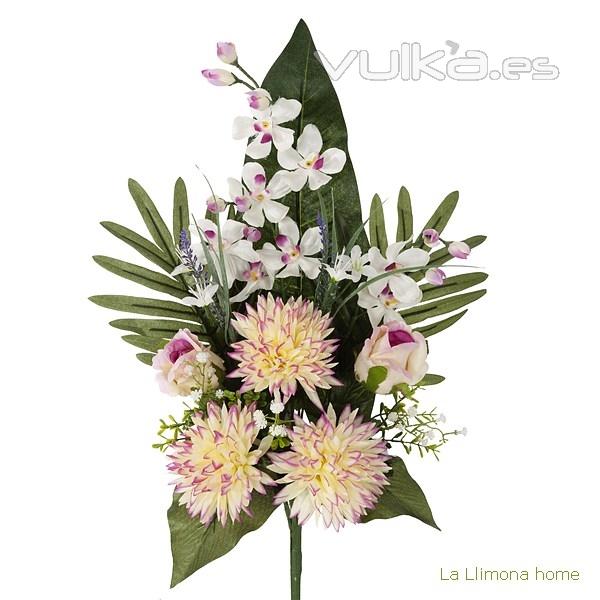 Todos los Santos. Ramo artificial flores crisantemos con rosas malvas 60 - La Llimona home