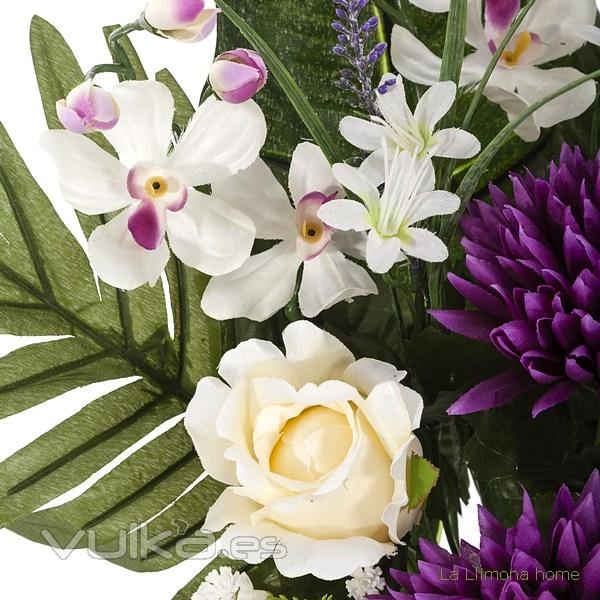 Todos los Santos. Ramo artificial flores crisantemos lilas con rosas beig 60 2 - La Llimona home