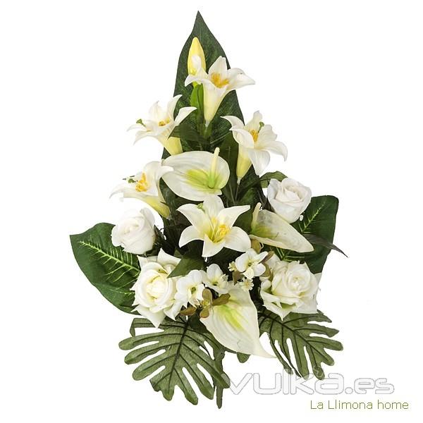 Todos los Santos. Ramo artificial flores anthuriums con rosas blancas 60 - La Llimona home