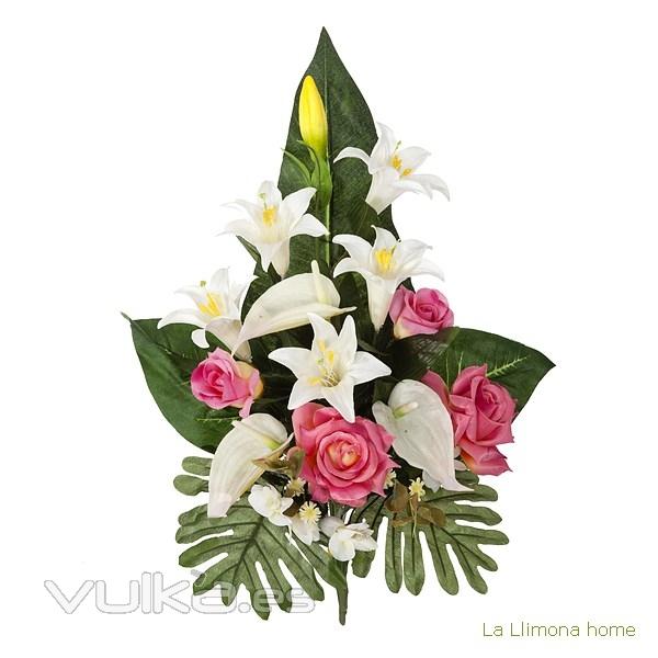 Todos los Santos. Ramo artificial flores anthuriums blancos con rosas 60 - La Llimona home