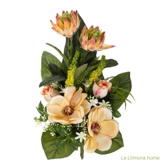 Todos los santos ramo artificial flores magnolias salmon con hojas 52 - la llimona home