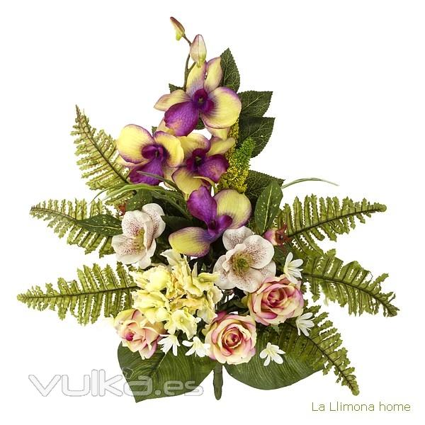 Ramo artificial flores rosas orqudeas cymbidium malva con hojas 48 - La Llimona home