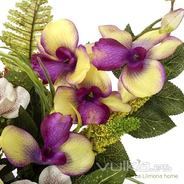 Ramo artificial flores rosas orqudeas cymbidium malva con hojas 48 1 - La Llimona home