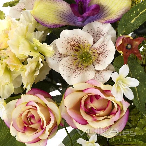 Ramo artificial flores rosas orqudeas cymbidium malva con hojas 48 2 - La Llimona home