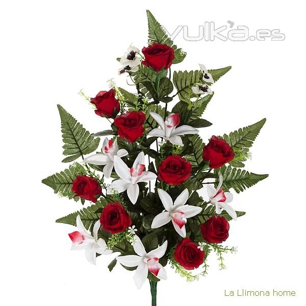 Ramo artificial flores orqudeas y rosas rojas con hojas 65 - La Llimona home