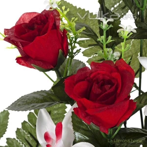 Ramo artificial flores orqudeas y rosas rojas con hojas 65 1 - La Llimona home
