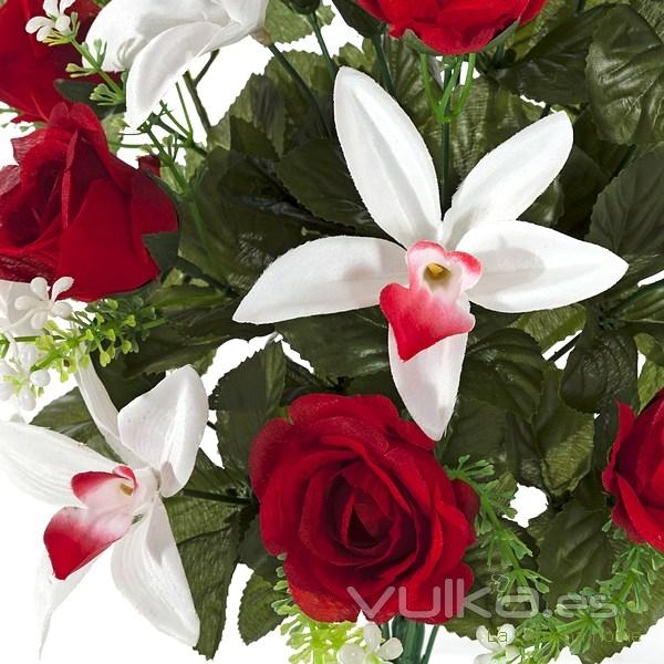 Ramo artificial flores orqudeas y rosas rojas con hojas 65 2 - La Llimona home