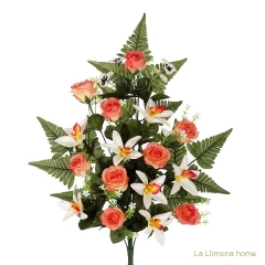 Ramo artificial flores orquideas y rosas salmon con hojas 65 - la llimona home