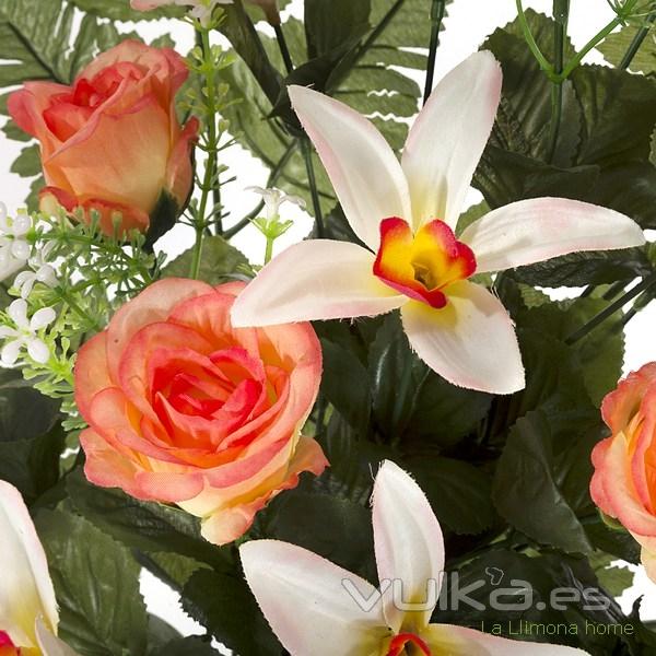 Ramo artificial flores orqudeas y rosas salmn con hojas 65 1 - La Llimona home