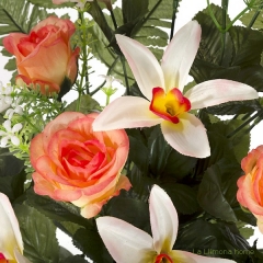 Ramo artificial flores orqudeas y rosas salmn con hojas 65 1 - la llimona home