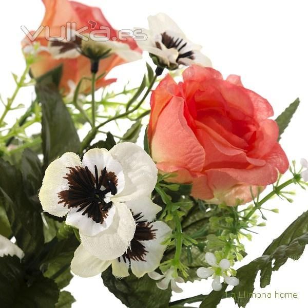 Ramo artificial flores orqudeas y rosas salmn con hojas 65 2 - La Llimona home