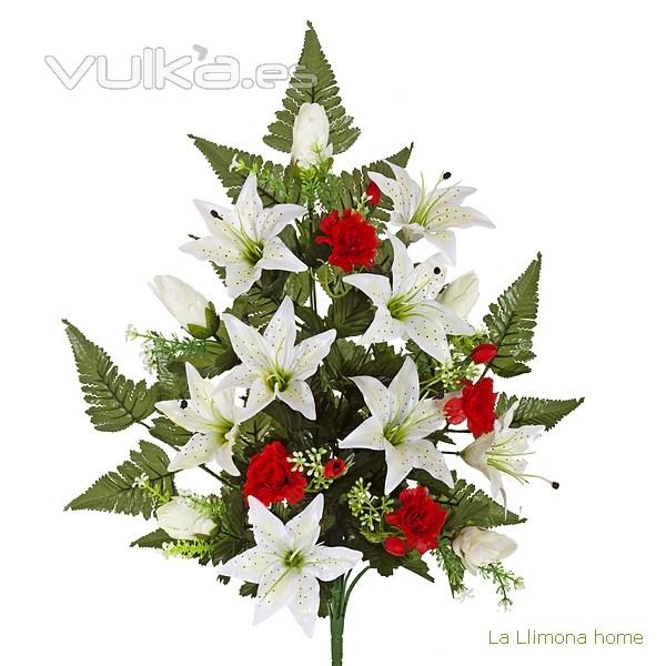 Ramo artificial flores lilium y clavellinas rojas con hojas 65 - La Llimona home