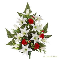 Ramo artificial flores lilium y clavellinas rojas con hojas 65 - la llimona home