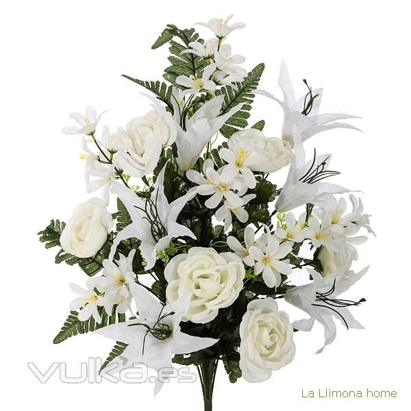 Todos los Santos. Ramo artificial flores camelias blancas con liliums 60 - La Llimona home